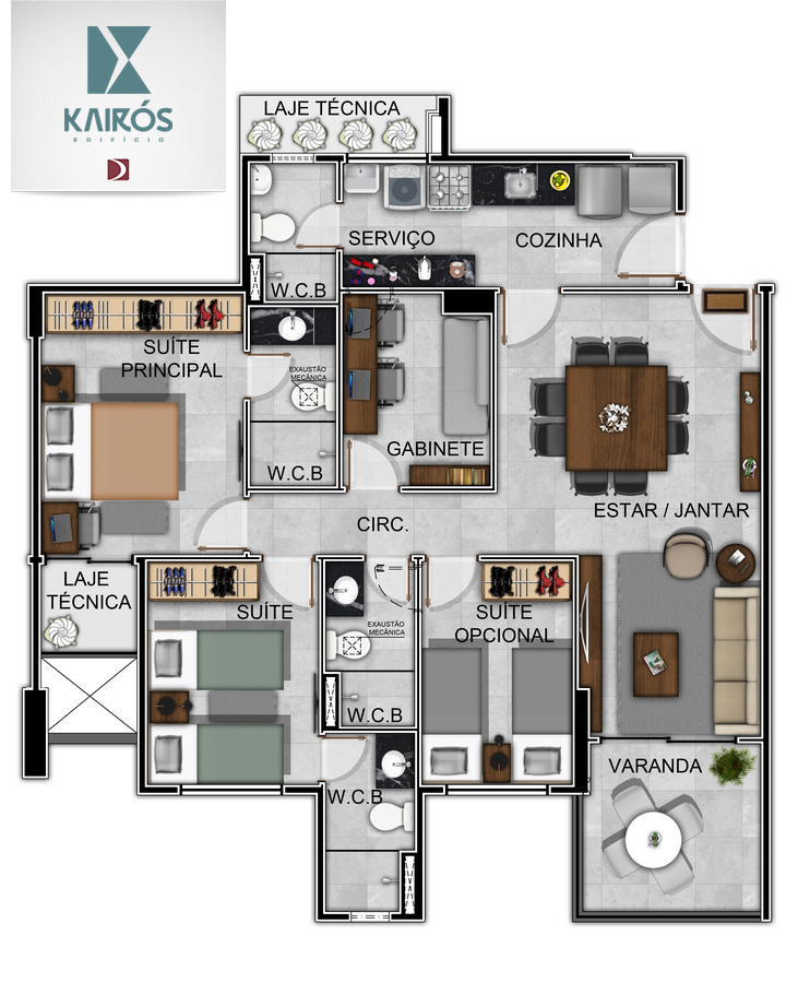 Planta baixa — 3 Suítes